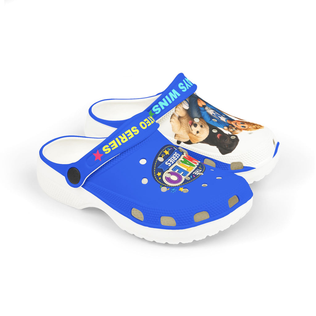 Kids Blue Foam Clogs with Puppy & Boy Print - Cute Slip-On Garden Shoes